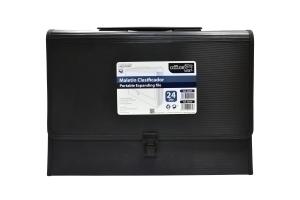 CLASIFICADOR ACORDEON OFFICE BOX PP 385x290mm 24 DPTOS.MALETIN con ASA LOMO 70mm NEGRO