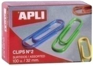 CLIP COLOR APLI Nº2 (32 mm.) PLASTIF.CAJA de 100