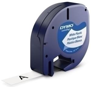 CINTA de ROTULAR DYMO LETRATAG PLASTICO 4m 12mm NEGRO sobre BLANCO (91201)