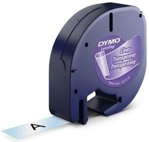 CINTA de ROTULAR DYMO LETRATAG PLASTICO 4m 12mm NEGRO sobre TRANSPARENTE (12267)
