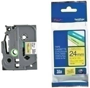 CINTA de ROTULAR BROTHER LAMINADA 8m 24mm NEGRO sobre AMARILLO