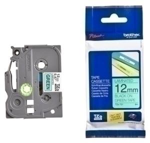 CINTA de ROTULAR BROTHER LAMINADA 8m 12mm NEGRO sobre VERDE