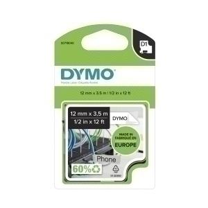 CINTA de ROTULAR DYMO LM D1 NYLON 3,5m 12mm NEGRO sobre BLANCO (16957)