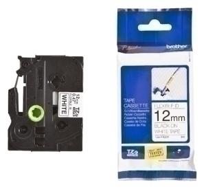 CINTA de ROTULAR BROTHER LAMINADA FLEXIBLE 8m 12mm NEGRO sobre BLANCO