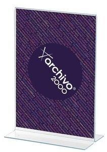 EXPOSITOR SOBREMESA EN FORMA DE T A5 VERTICAL CRISTAL