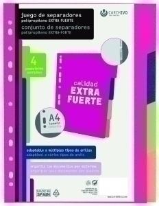 SEPARADORES CARCHIVO PP EXTRA FUERTE A4 4 pestañas 11 taladros