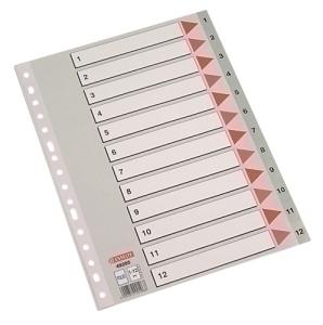 INDICE ESSELTE PP NUMERICO Fº pestañas 1-12 16 taladros GRIS con IND.COL.