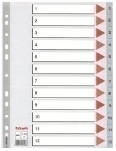 INDICE ESSELTE PP NUMERICO A4 pestañas 1-12 11 taladros GRIS con IND.COL.