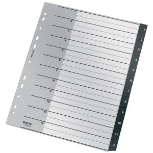 INDICE LEITZ PP RECYCLE NUMERICO A4+ pestañas 1-12 11 taladros NEGRO