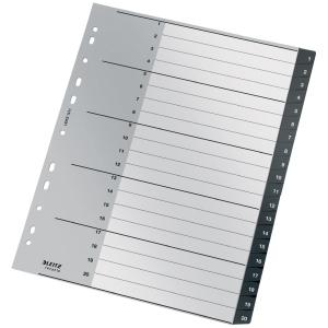 INDICE LEITZ PP RECYCLE NUMERICO A4+ pestañas 1-20 11 taladros NEGRO