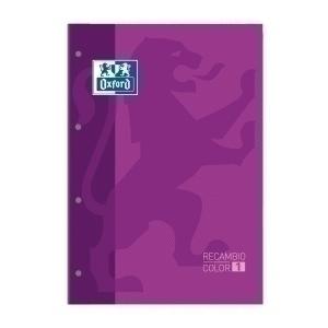 RECAMBIO OXFORD SCHOOL COLOR 1 ENCOLADO A4+ 80h 90gr 4 TALADROS CUADRIC.5x5 MORADO (1 color de recuadro)