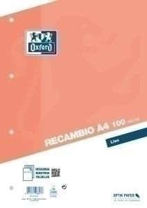 RECAMBIO OXFORD SCHOOL A4 100h 90gr 4 TALADROS LISO NARANJA