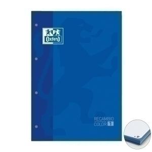 RECAMBIO OXFORD SCHOOL COLOR 1 ENCOLADO A4+ 80h 90gr 4 TALADROS CUADRIC.5x5 AZUL (1 color de recuadro)