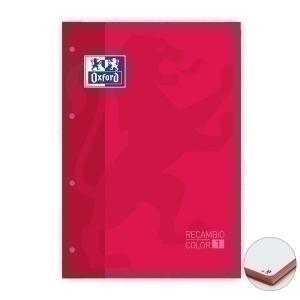 RECAMBIO OXFORD SCHOOL COLOR 1 ENCOLADO A4+ 80h 90gr 4 TALADROS CUADRIC.5x5 ROJO (1 color de recuadro)