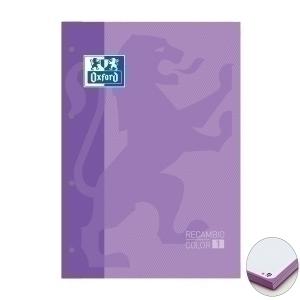 RECAMBIO OXFORD SCHOOL COLOR 1 ENCOLADO A4+ 80h 90gr 4 TALADROS CUADRIC.5x5 MALVA-LILA (1 color de recuadro)