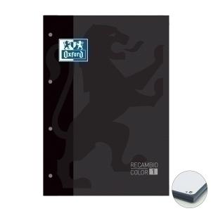 RECAMBIO OXFORD SCHOOL COLOR 1 ENCOLADO A4+ 80h 90gr 4 TALADROS CUADRIC.5x5 NEGRO (1 color de recuadro)