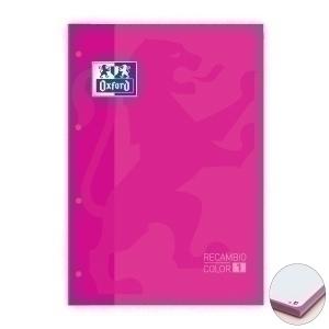 RECAMBIO OXFORD SCHOOL COLOR 1 ENCOLADO A4+ 80h 90gr 4 TALADROS CUADRIC.5x5 FUCSIA (1 color de recuadro)