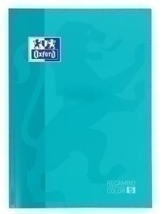 RECAMBIO OXFORD SCHOOL COLOR 5 ENCOLADO A4+ 80h 90gr 4 TALADROS CUADRIC.5x5 AQUA (5 colores en recuadro)
