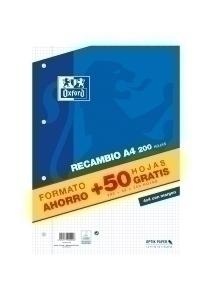 RECAMBIO OXFORD SCHOOL A4 250h (200+50) 90gr 4 TALADROS CUADRIC.4x4 C/MARGEN AZUL