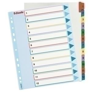 INDICE ESSELTE CARTULINA MYLAR BORRABLE NUMERICO A4+ pestañas 1-12 11 taladros