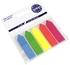 BANDERITAS ADHESIVAS 12x44 FLECHA PACK de 5 (azul-verde-amarillo-naranja-rosa)