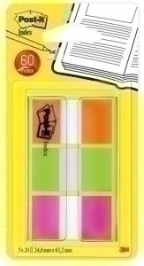 BANDERITAS ADHESIVAS POST-IT 680 (1) PACK de 3 (VERDE-NARANJA-ROSA)