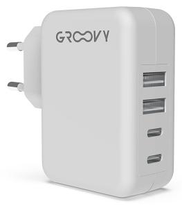 CARGADOR GROOVY DE PARED 2xUSB + 2xUSB-C ALTO RENDIMIENTO 4,8A BLANCO