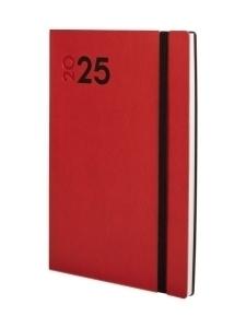 AGENDA ANUAL (2025) FINOCAM DYNAMIC MARA COSIDA tapa FLEXIBLE con GOMA Y10 140x204 S/V ROJO