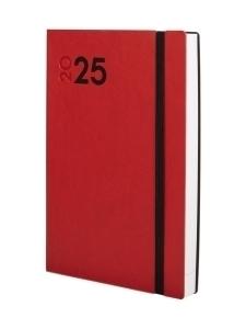 AGENDA ANUAL (2025) FINOCAM DYNAMIC MARA COSIDA tapa FLEXIBLE con GOMA Y10 140x204 D/P ROJO