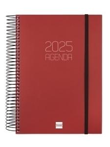 AGENDA ANUAL (2025) FINOCAM ESPIRAL OPAQUE ESPIRAL tapa PP con GOMA E10 155x212 D/P BURDEOS